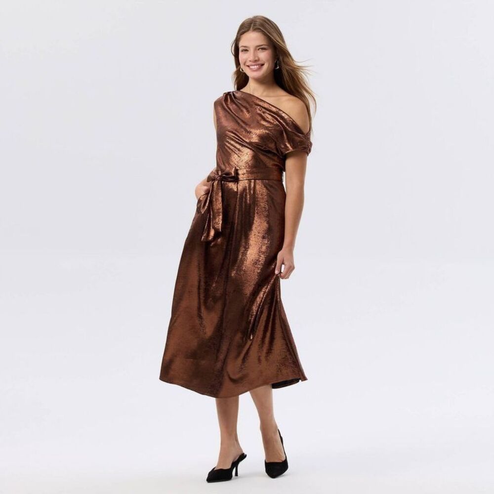 A New Day - Women's Sleeveless Metallic Belted Midi A-Line Dre Gold